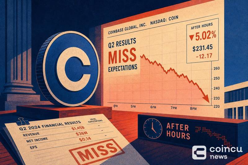 Coinbase Shares Fall 5% After Hours as Q2 Results Miss Expectations